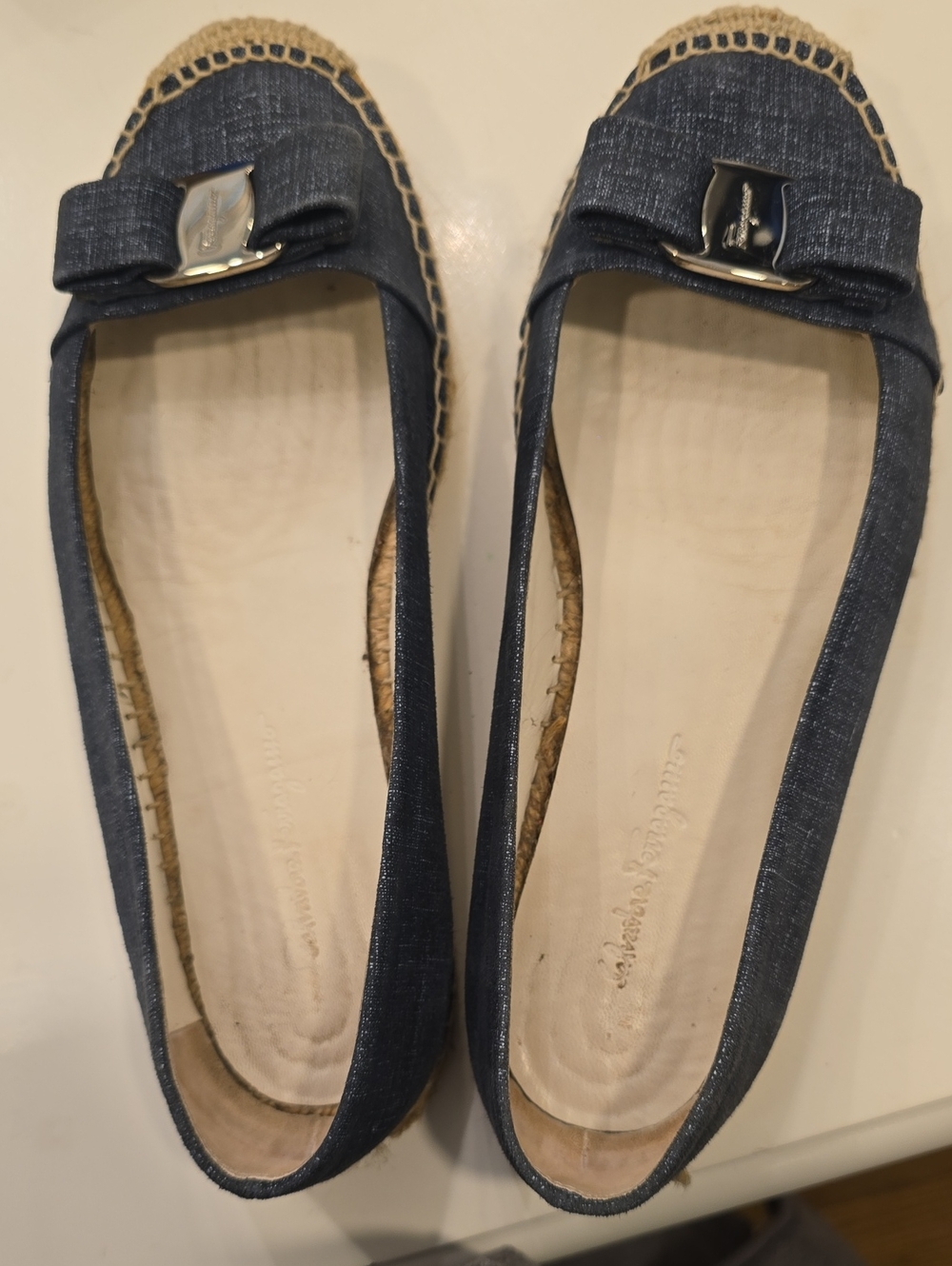 Women's Salvatore Ferragamo Denim-Look Espadrille Flats with Bow Accent, Size 7